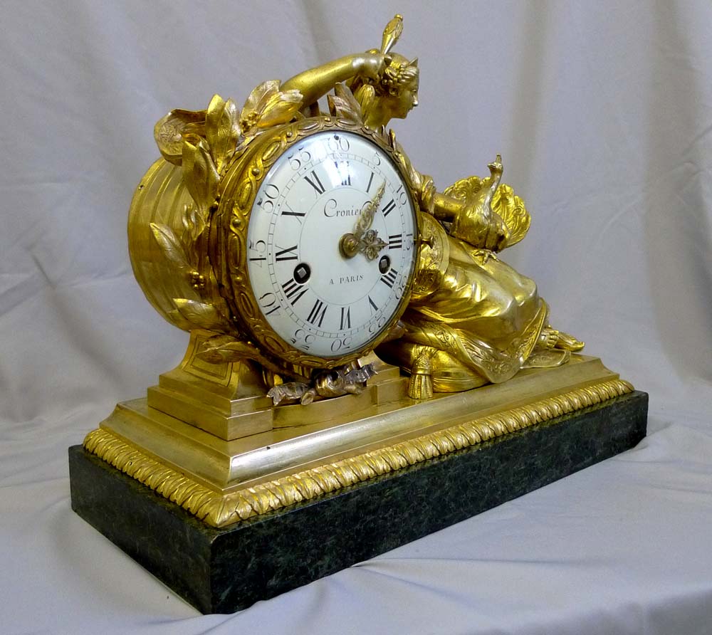 Antique mantel clock, French Louis XVI period ormolu signed Cronier a Paris on dial and movement.