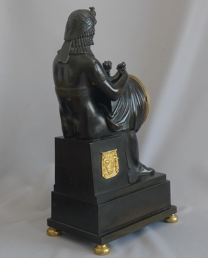 Antique English George III patinated bronze and ormolu Gout d'Egypt clock of Isis.
