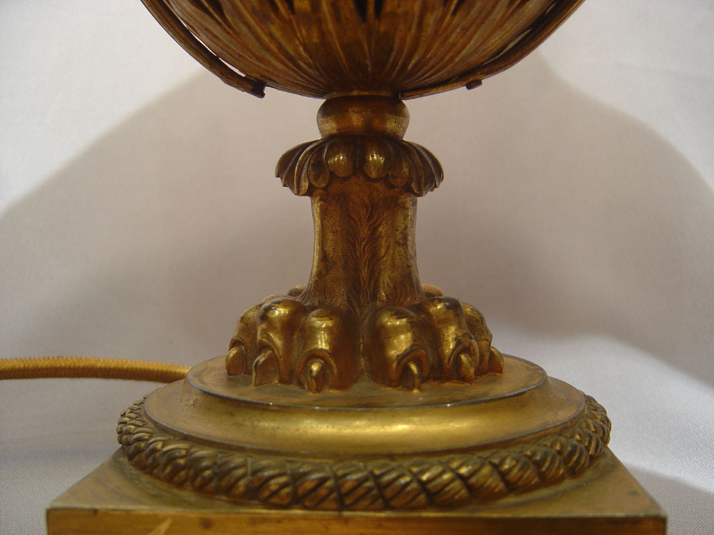 Table lamp in gilt bronze and blue porcelain signed Boudet.