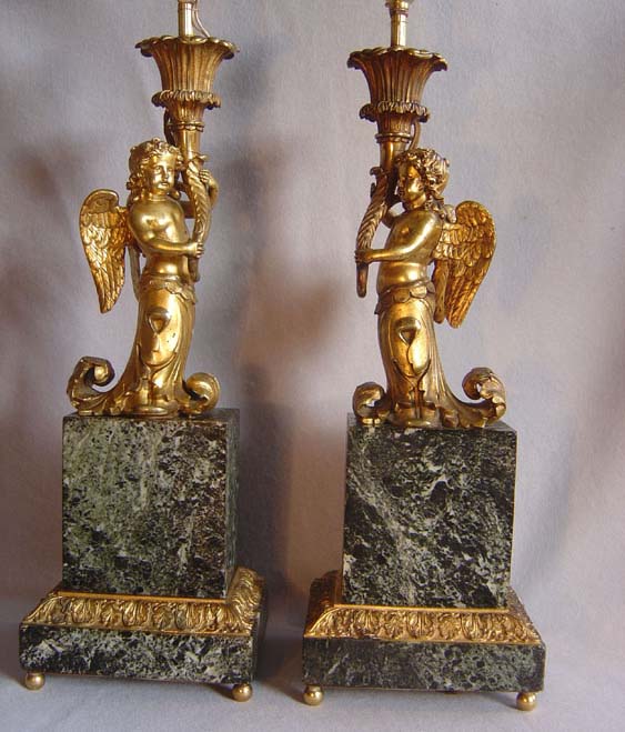 Monumental French late 19th century marble & ormolu lamps