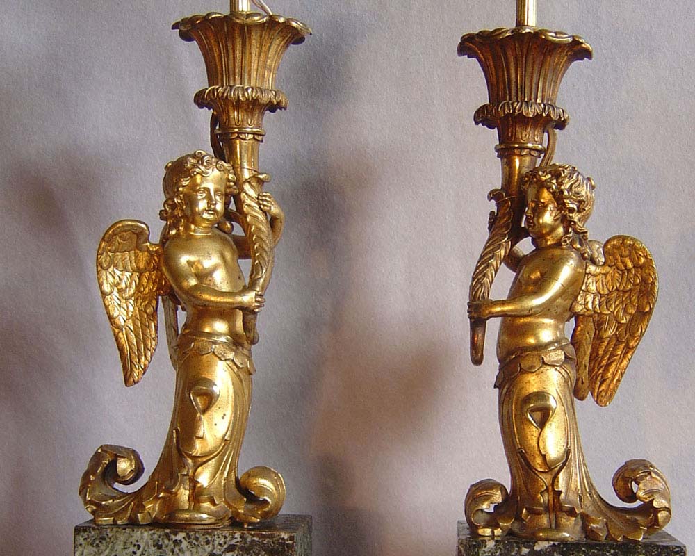 Monumental French late 19th century marble & ormolu lamps