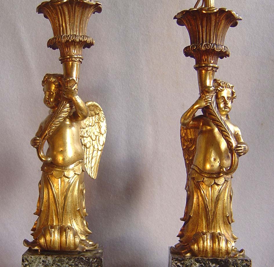 Monumental French late 19th century marble & ormolu lamps
