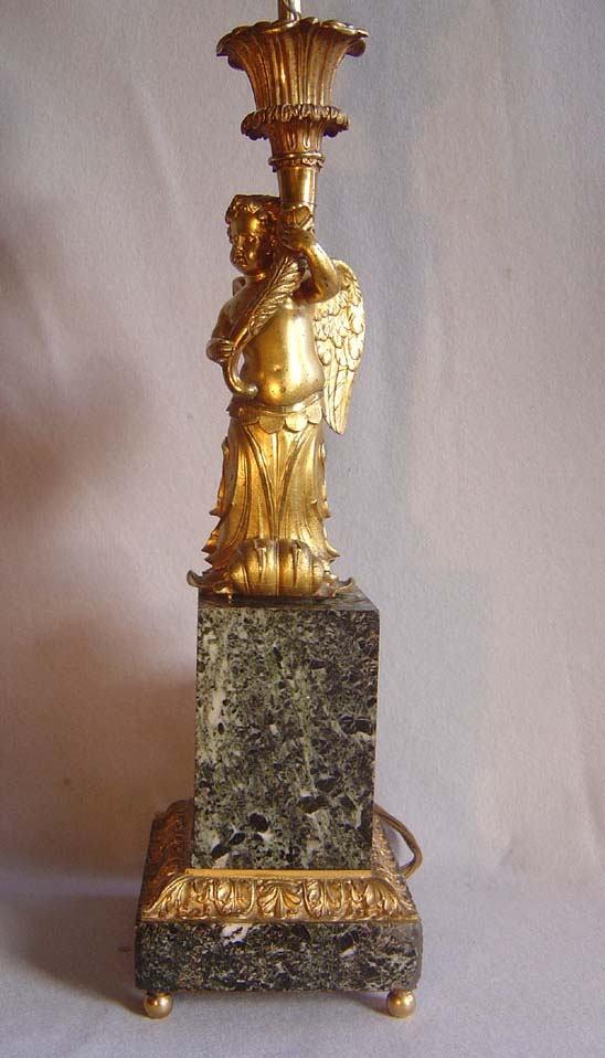 Monumental French late 19th century marble & ormolu lamps
