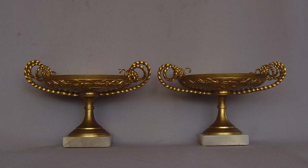Antique gilt bronze tazzas, elegant with alabaster base.