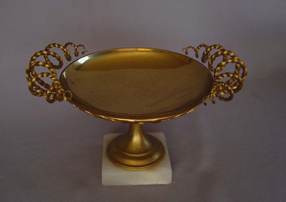 Antique gilt bronze tazzas, elegant with alabaster base.
