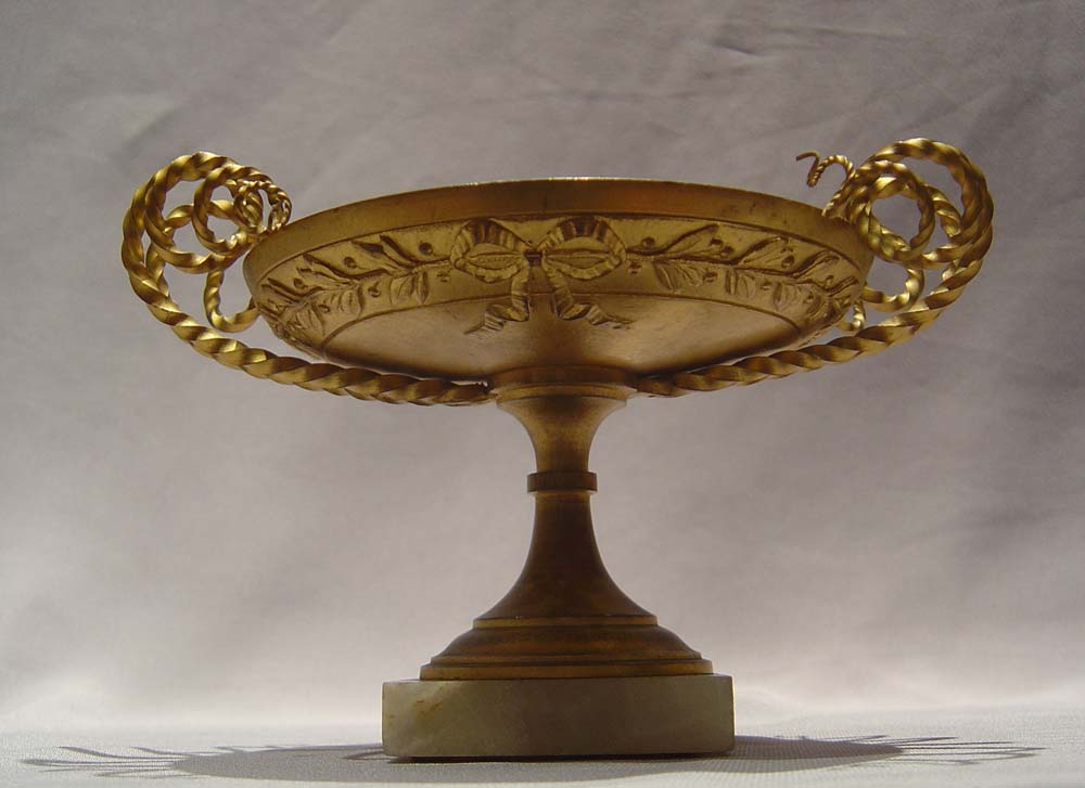 Antique gilt bronze tazzas, elegant with alabaster base.