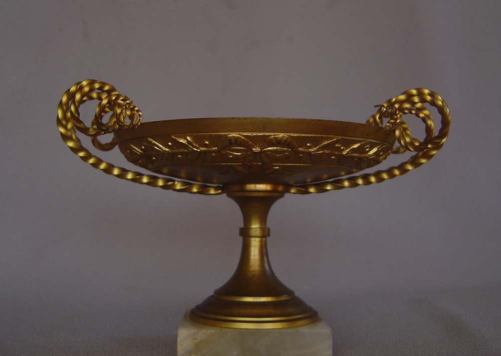 Antique gilt bronze tazzas, elegant with alabaster base.