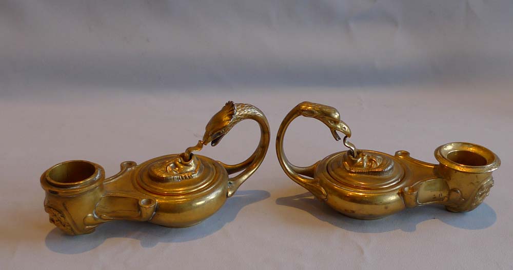 Pair classical oil lamp candlesticks signed F.Barbedienne.