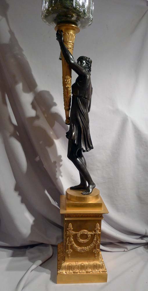 Large French Empire figural candlestick base converted to oil lamp.