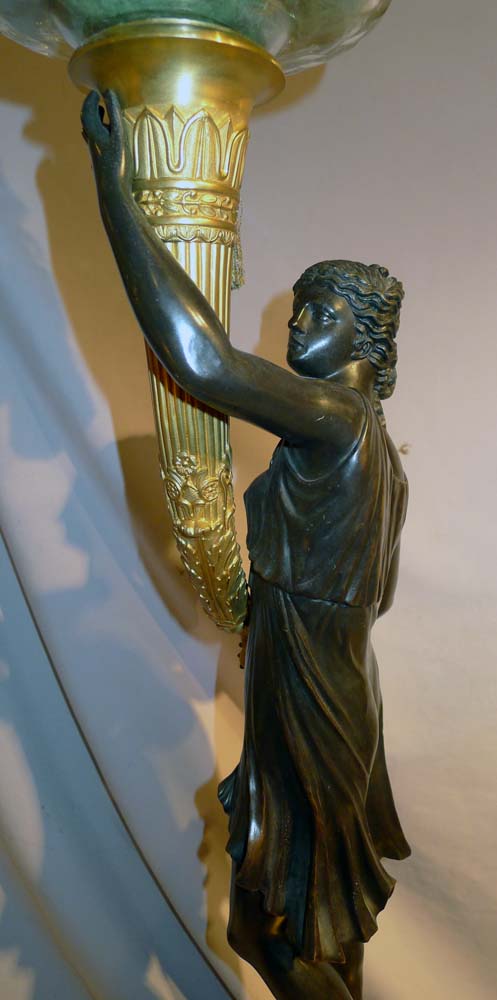 Large French Empire figural candlestick base converted to oil lamp.
