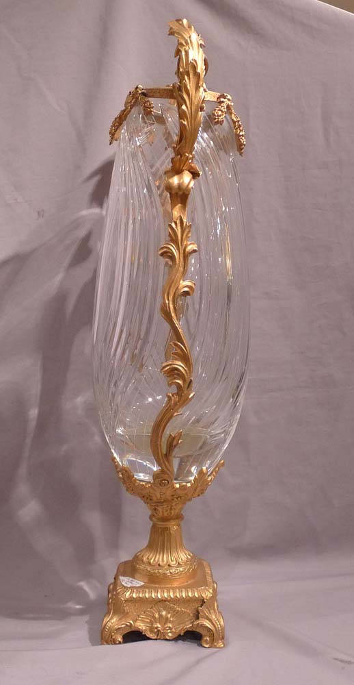 Pair of massive glass and gilt bronze vases.