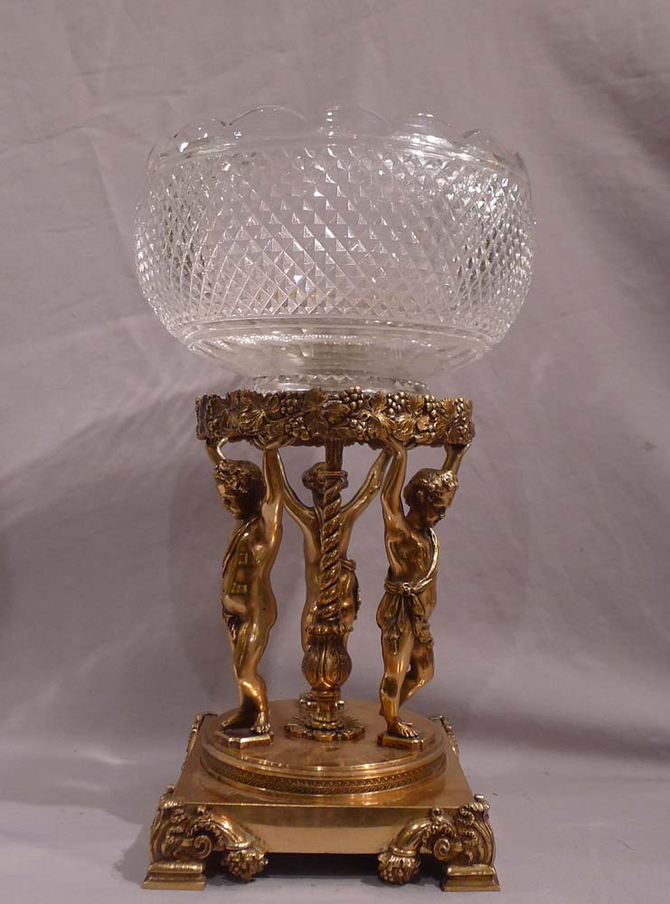 Antique French Napoleon III glass and gilt bronze centrepiece .