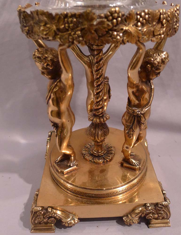 Antique French Napoleon III glass and gilt bronze centrepiece .