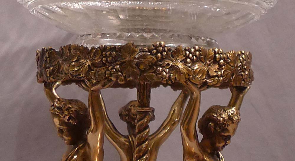Antique French Napoleon III glass and gilt bronze centrepiece .