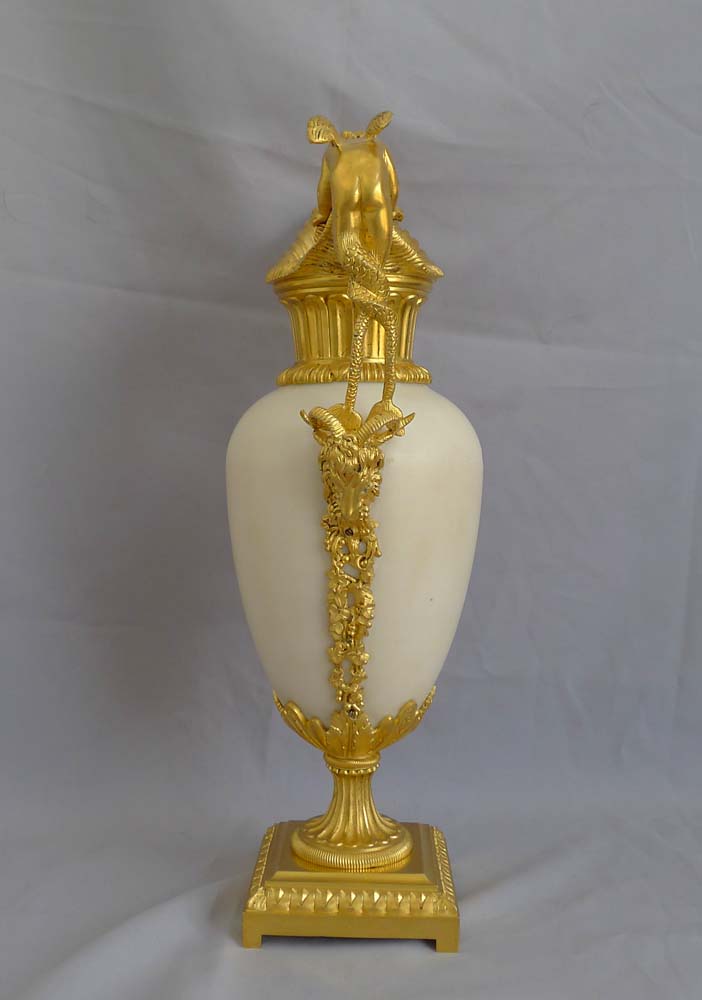 Antique Pair of French ormolu and white marble decorative ewers of outstanding quality.