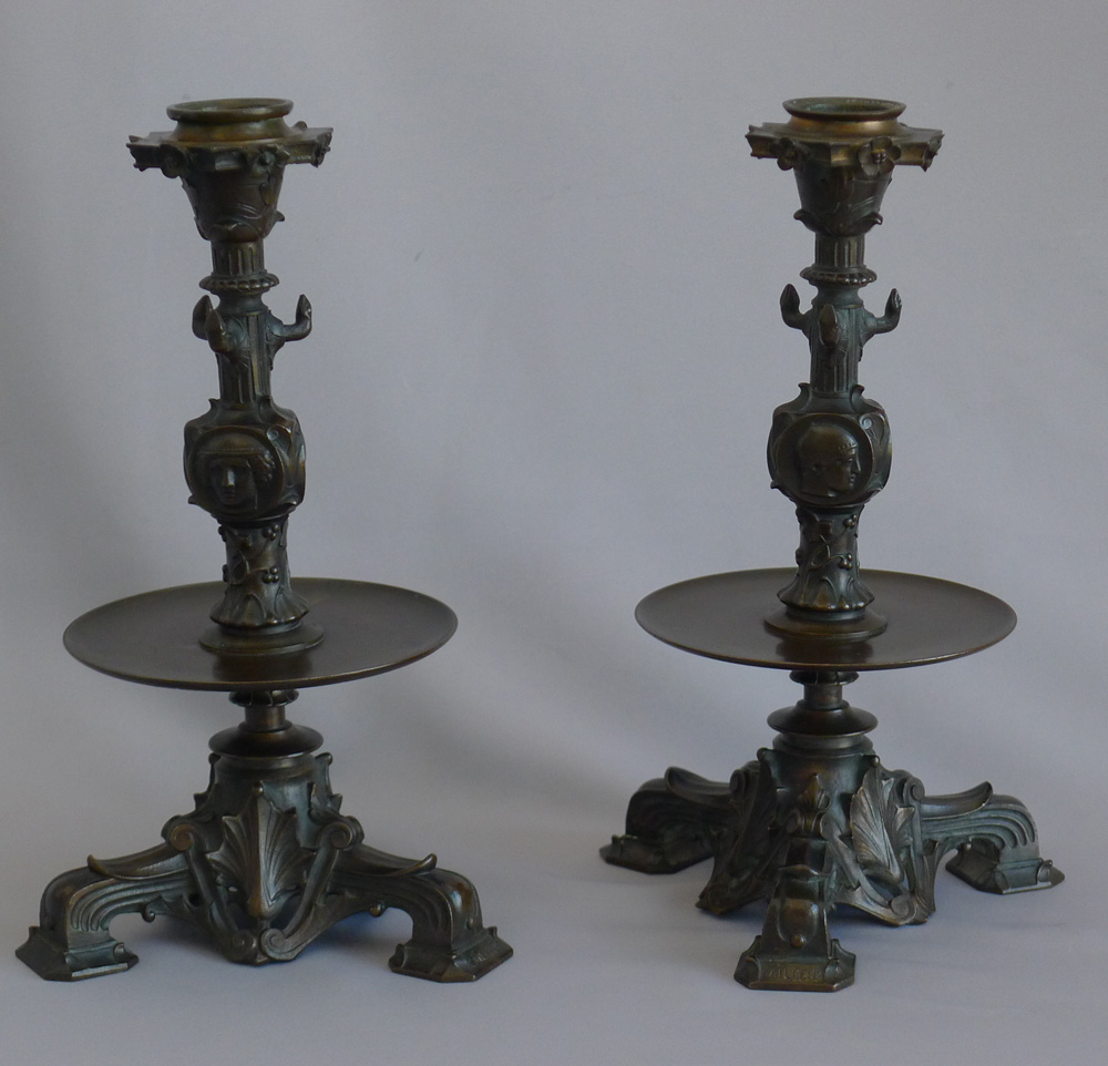 Antique French patinated bronze candlesticks