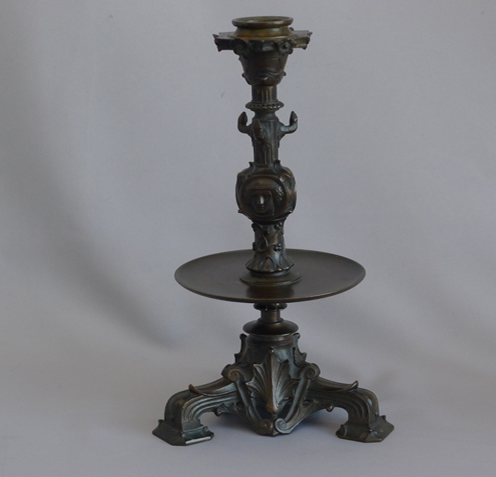 Antique French patinated bronze candlesticks