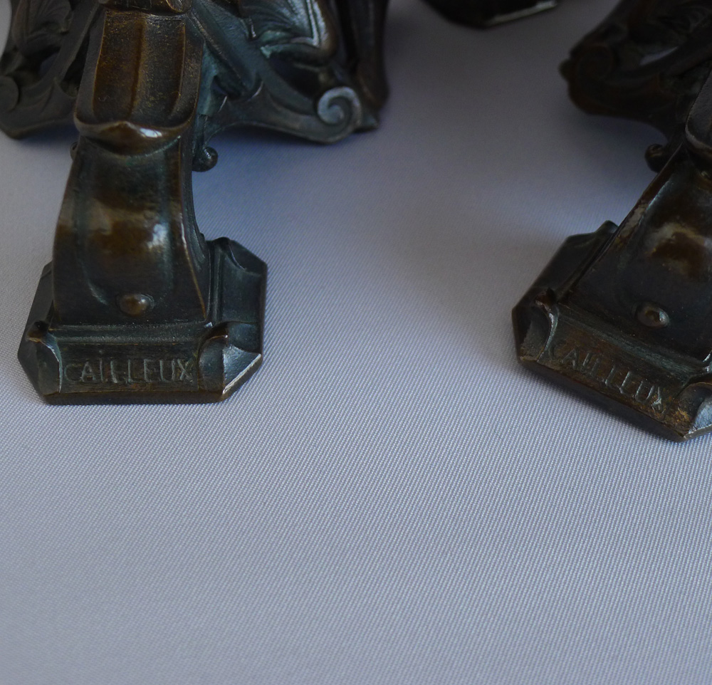 Antique French patinated bronze candlesticks