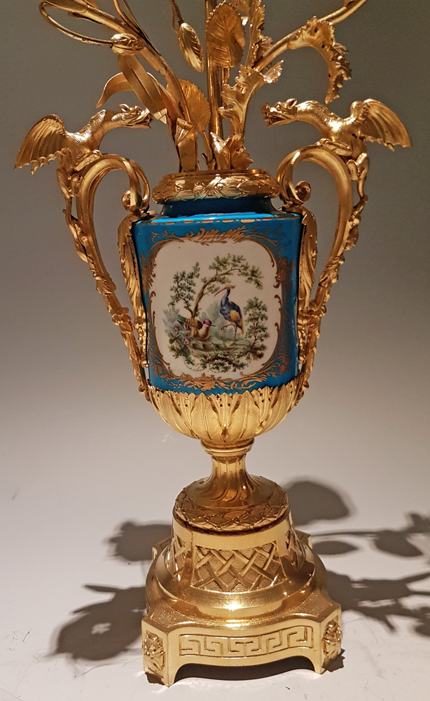 Pair of Large Antique French ormolu and Porcelain Candelabras