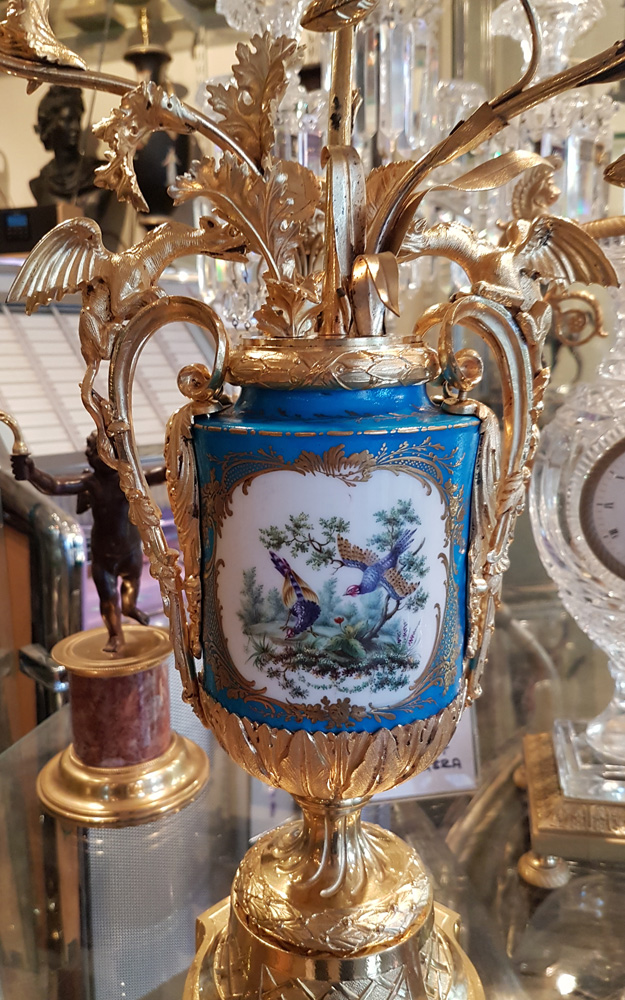 Pair of Large Antique French ormolu and Porcelain Candelabras
