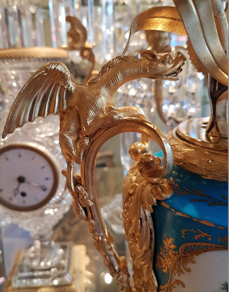 Pair of Large Antique French ormolu and Porcelain Candelabras