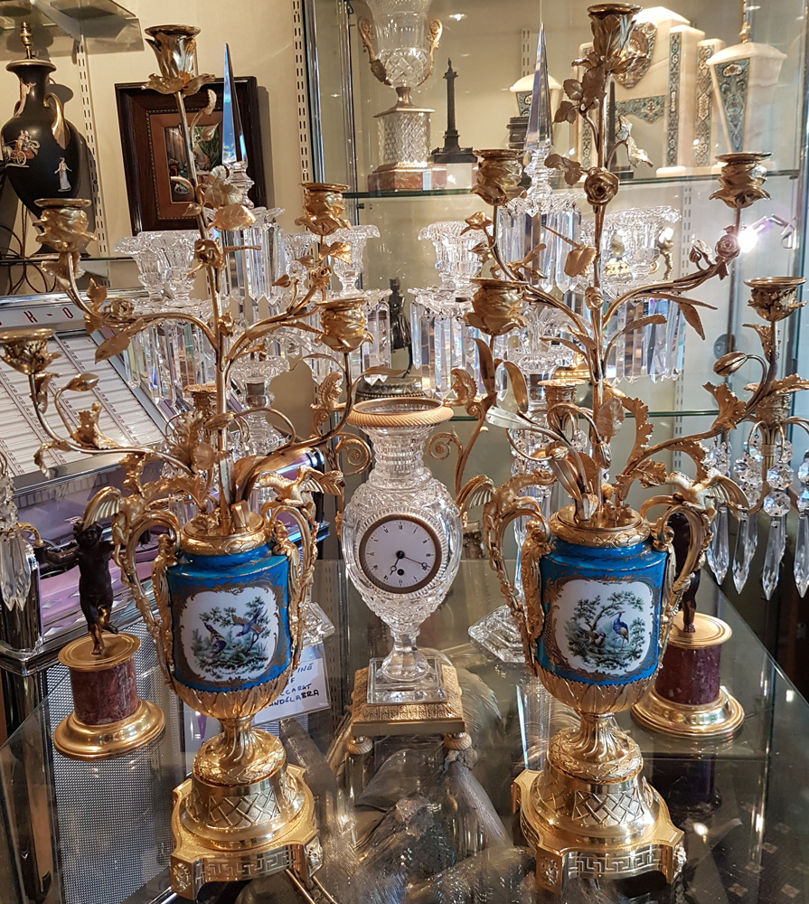 Pair of Large Antique French ormolu and Porcelain Candelabras