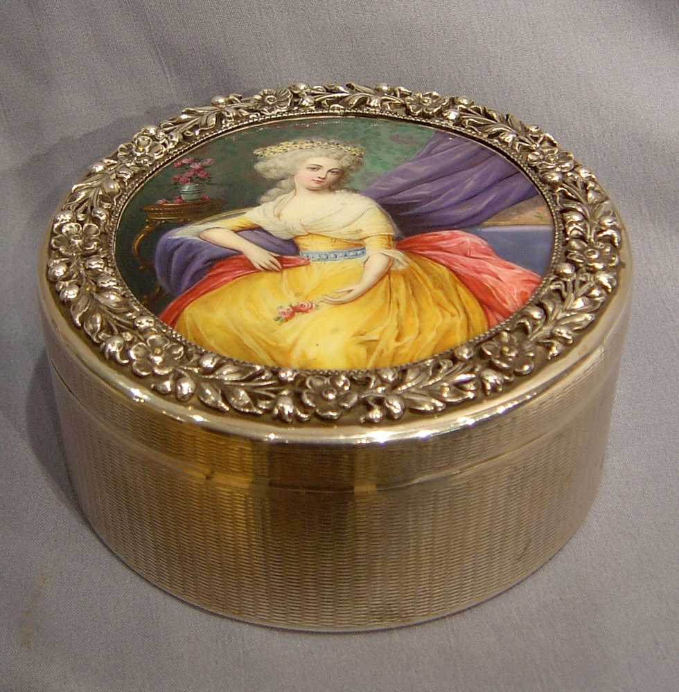 Antique Austrian silver and hand painted enamel box.