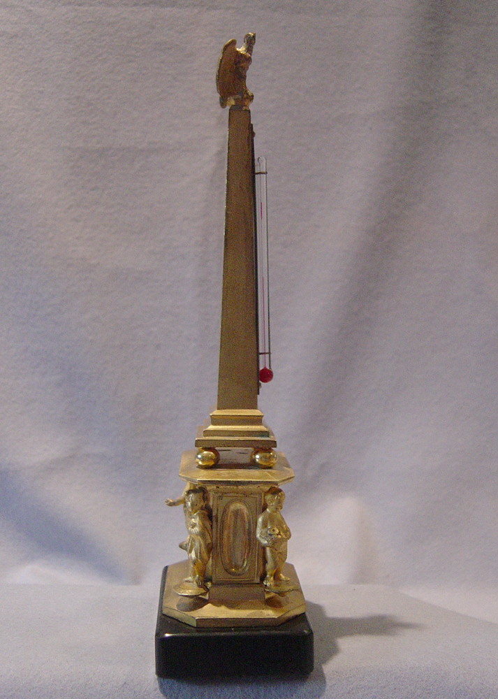 Antique English Neo-Classical form ormolu thermometer.