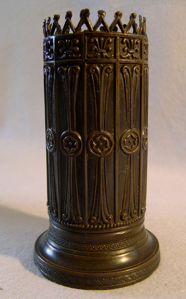 Pair antique English Regency spill vase in patinated bronze.