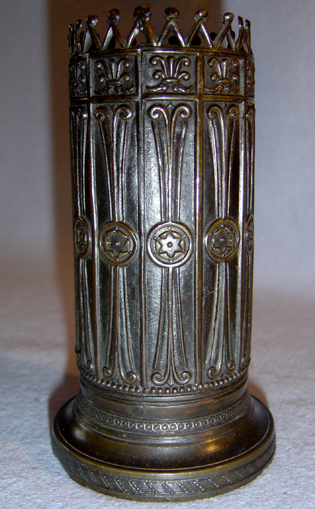 Pair antique English Regency spill vase in patinated bronze.