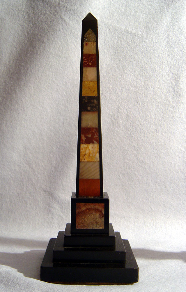 Pair Antique Italian Grand Tour specimen marble obelisks