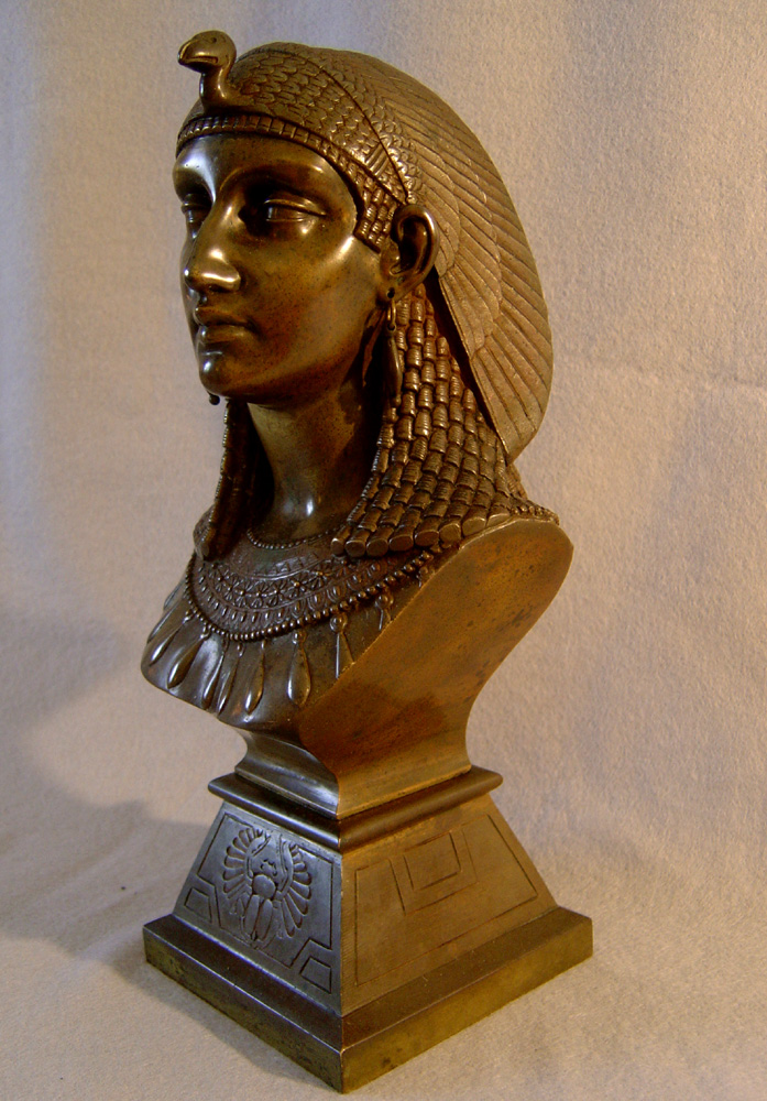 Antique French patinated bronze bust of Egyptian pharoah Amenophis.