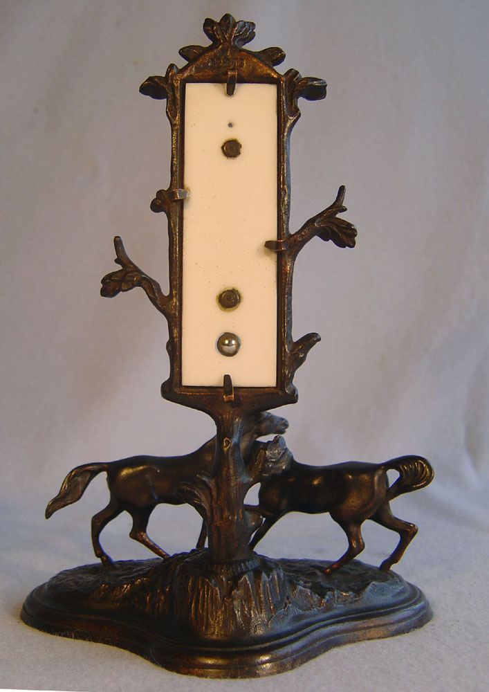 Antique French Grand tour  patinated bronze animalier mounted thermometer.