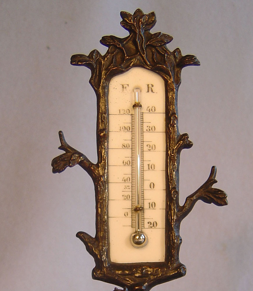 Antique French Grand tour  patinated bronze animalier mounted thermometer.