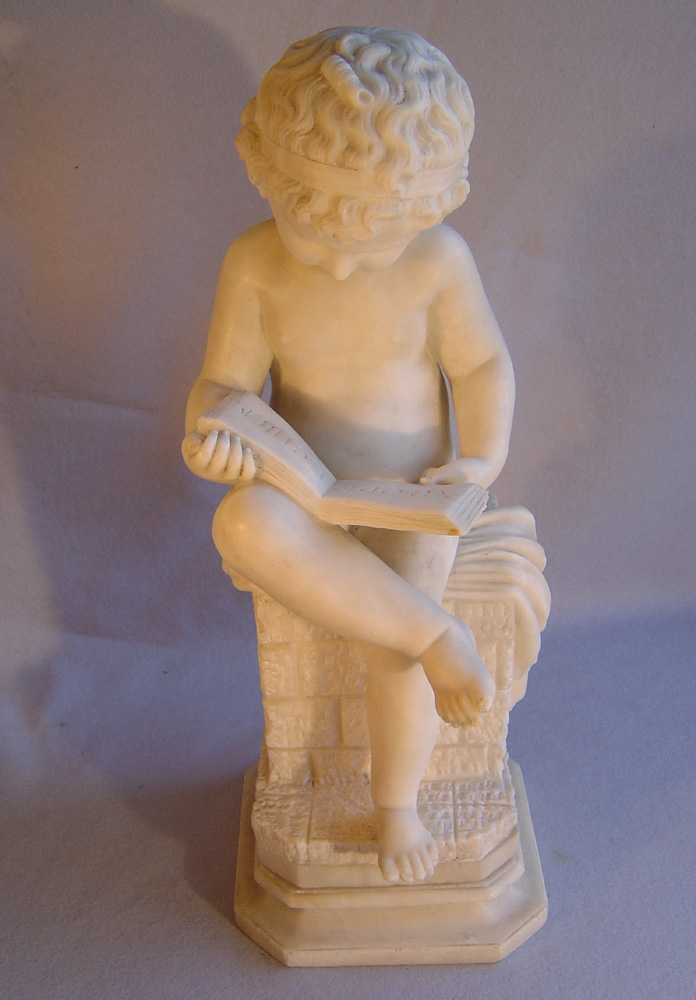 Fine Italian antique Grand Tour marble of a girl child at her alphabet.