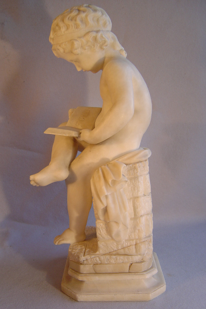 Fine Italian antique Grand Tour marble of a girl child at her alphabet.