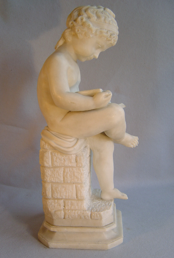 Fine Italian antique Grand Tour marble of a girl child at her alphabet.