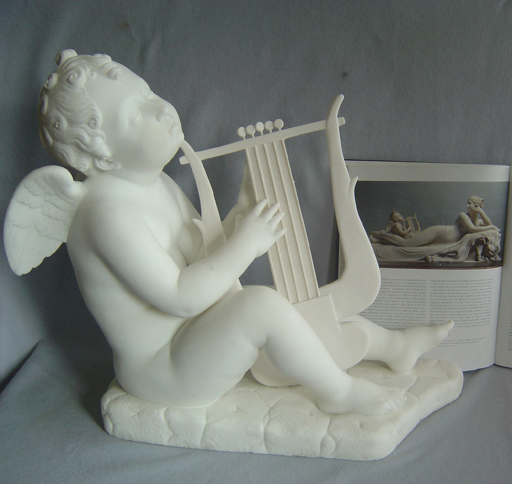 antique Italian marble of Cupid playing a lyre after Canova