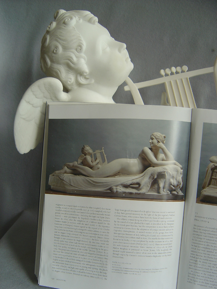 antique Italian marble of Cupid playing a lyre after Canova
