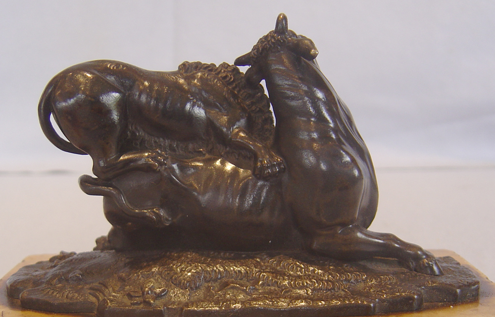 Italian antique bronze of Lion attacking a bull after Antonio Susini