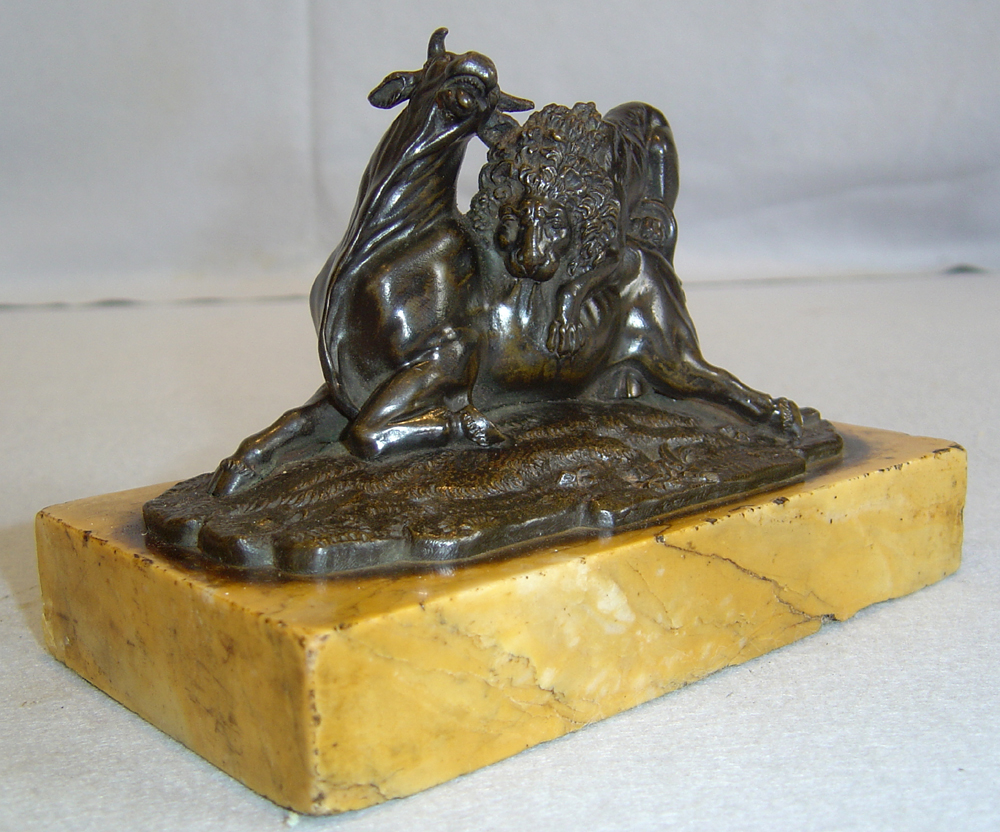 Italian antique bronze of Lion attacking a bull after Antonio Susini