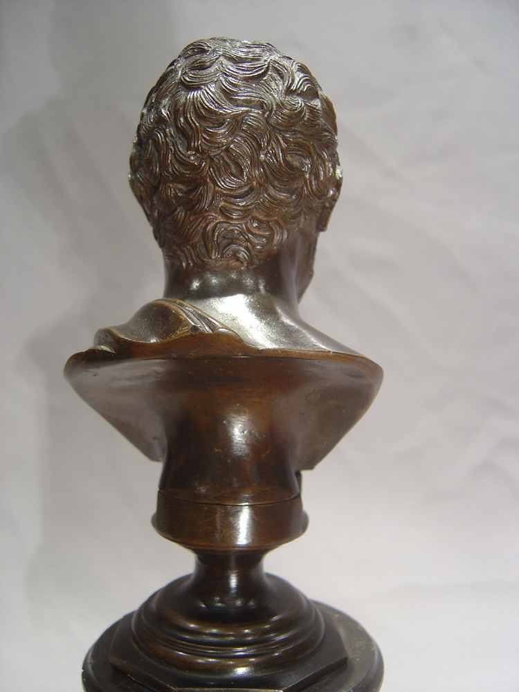 Grand Tour antique bronze bust of Demostene on marble base.