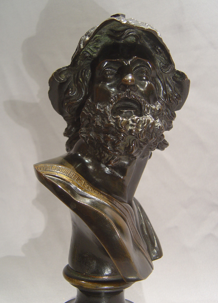 Grand Tour antique bronze bust of Pericles on marble base.