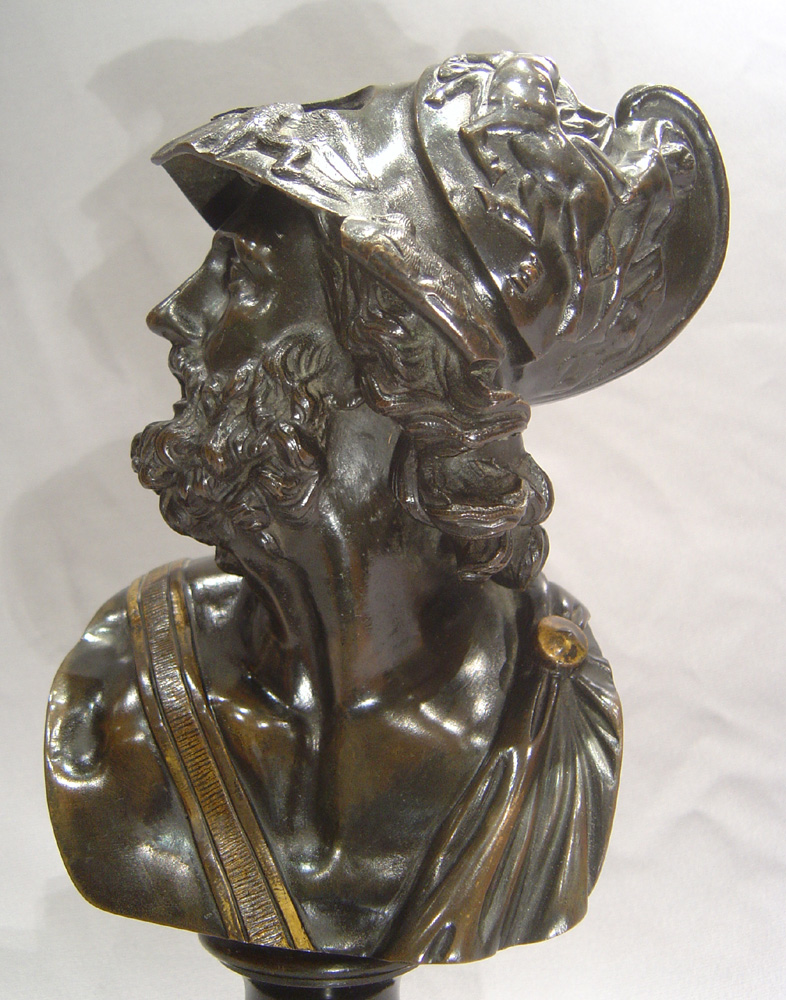 Grand Tour antique bronze bust of Pericles on marble base.