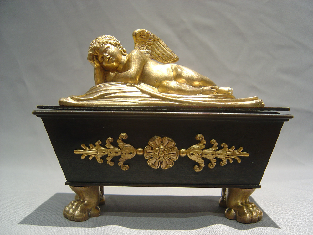 English Regency desk tidy in ormolu and patinated bronze