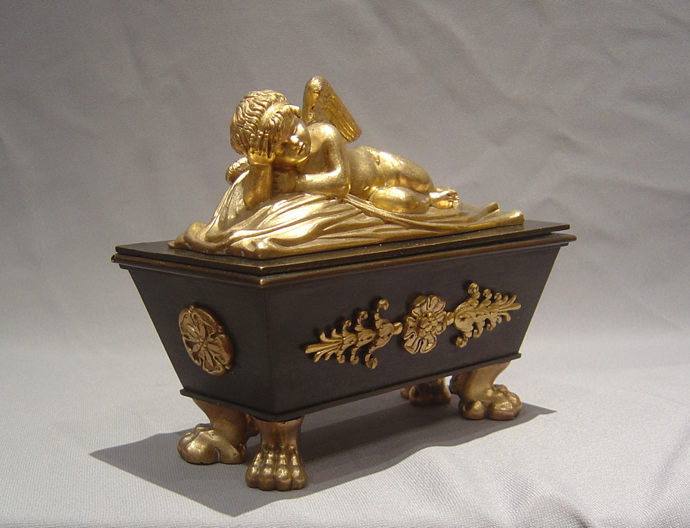 English Regency desk tidy in ormolu and patinated bronze