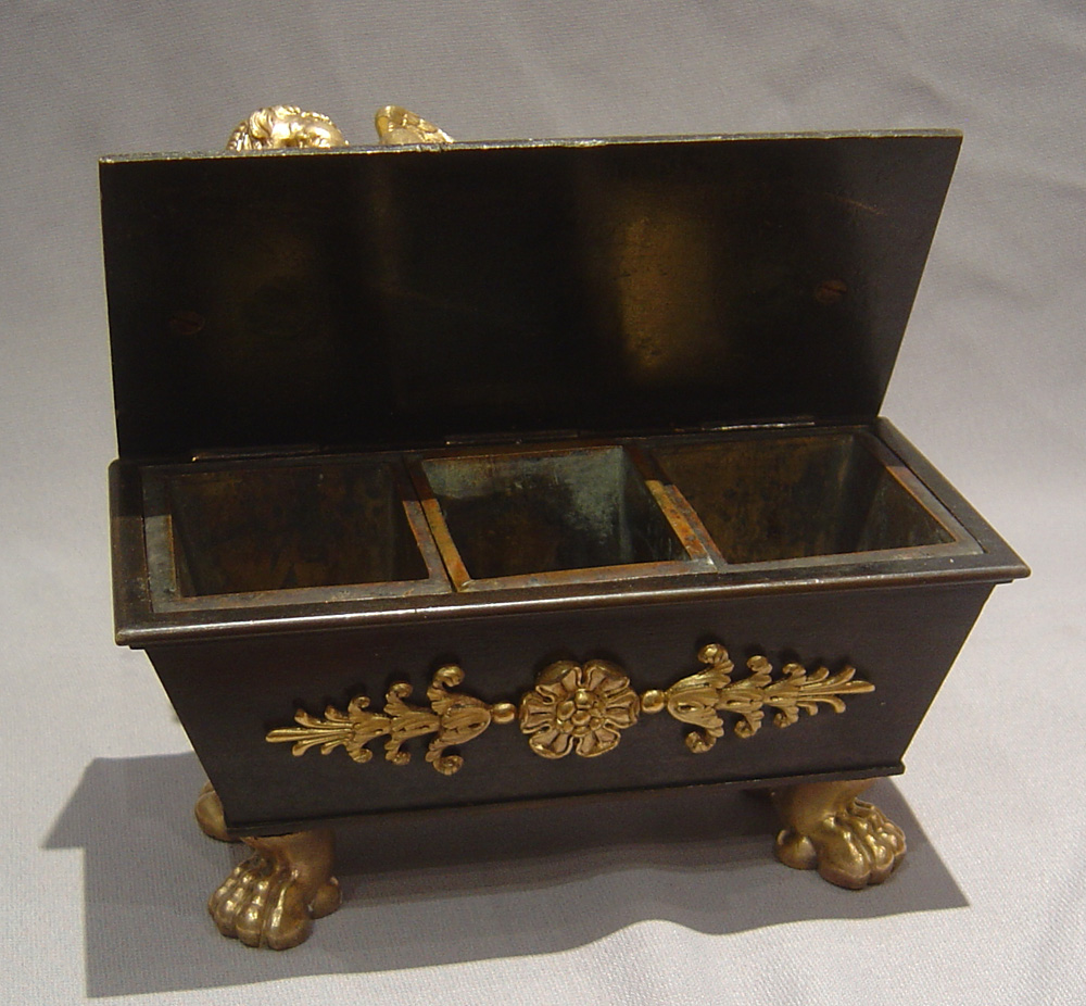 English Regency desk tidy in ormolu and patinated bronze