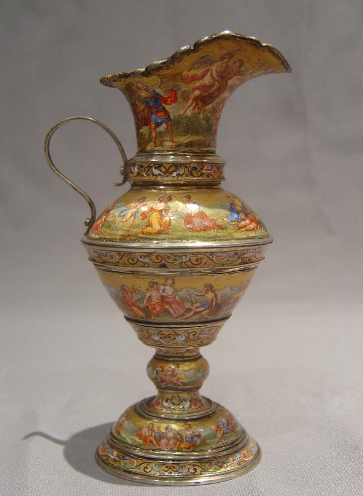 Viennese antique enamel and silver gilt ewer.