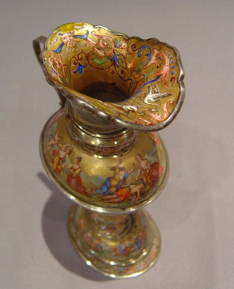 Viennese antique enamel and silver gilt ewer.