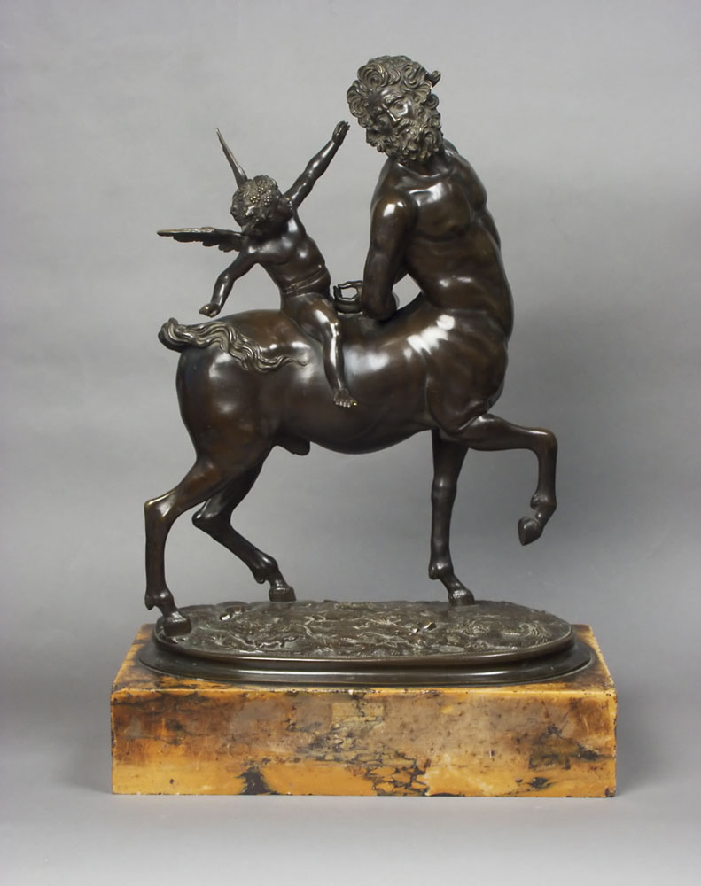 Fine Italian or French Grand Tour Bronze of Centaur and Eros on Sienna Marble base.